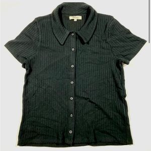 Madewell Ribbed Polo Button Front Tee Shirt Black Medium